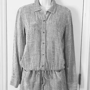 Splendid Railroad Navy Striped Linen-Blend Romper, Size S